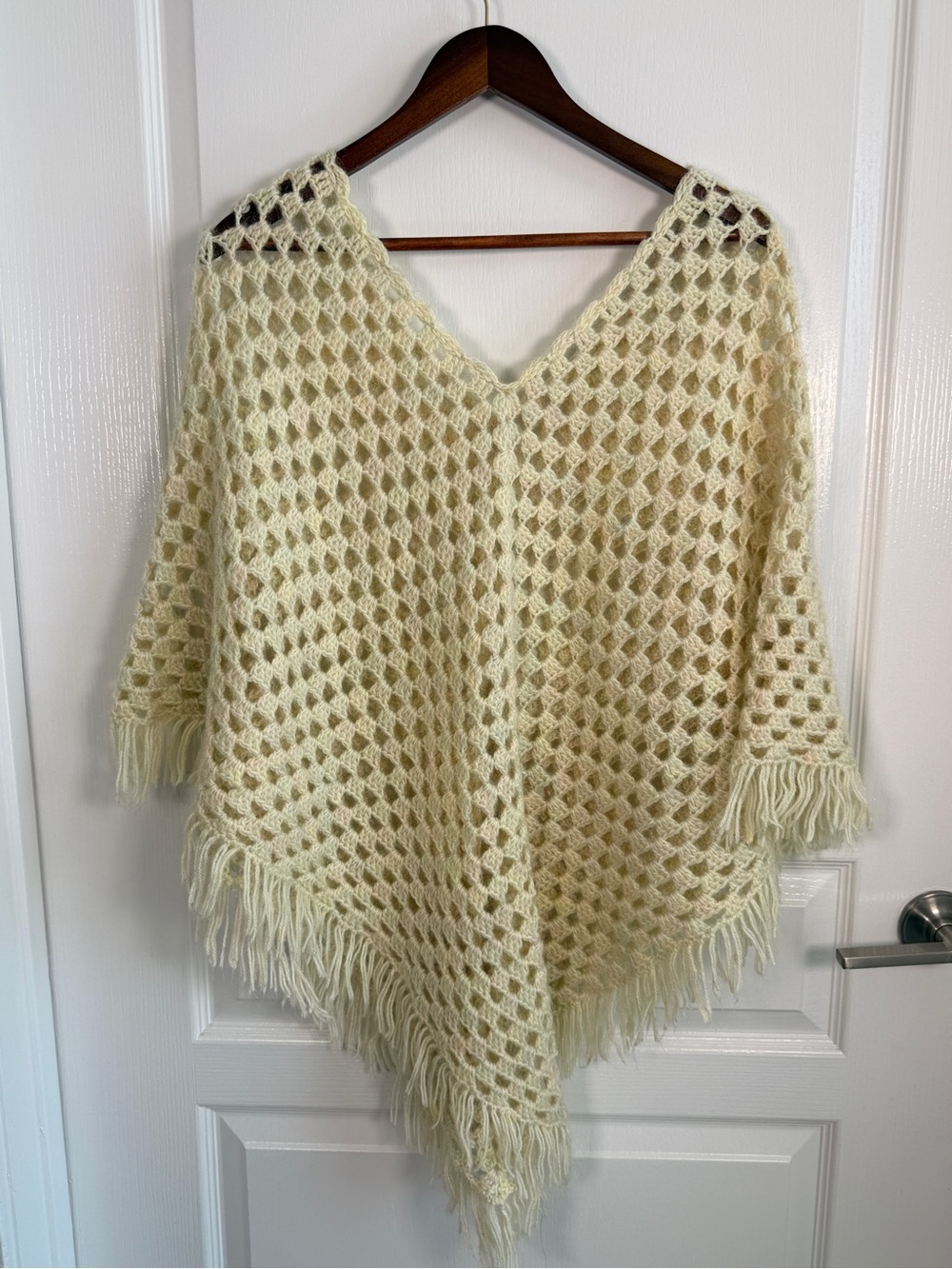 Cream Open-Knit Fringe Poncho Sweater - Women's